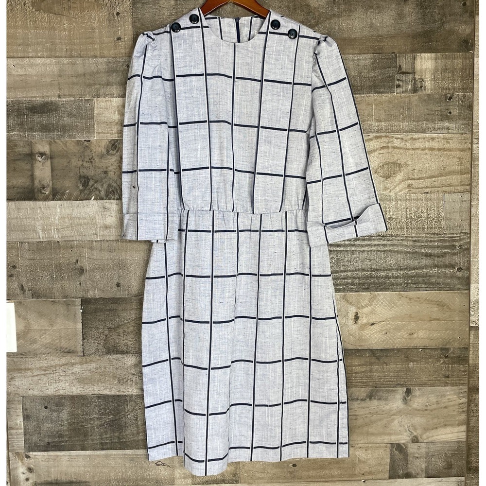VTG Dress Lady Carol Of New York Blue Plaid Size M Secretary Cottagecore Modest‎